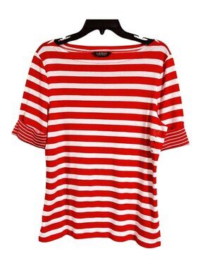 NWT Lauren Ralph Lauren Boatneck Orange & White Striped Top XL